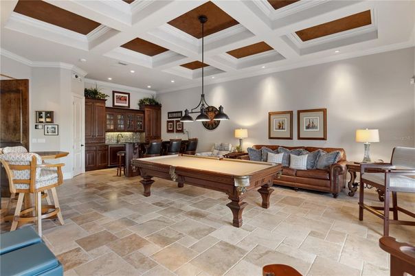Billiard Table, Game Room, Interior, Pendant Lights, Recessed Lighting