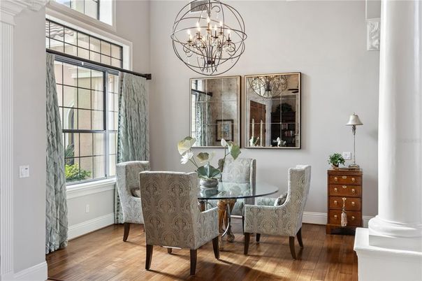 Chandelier, Dining room, Interior, Wood Texture Flooring