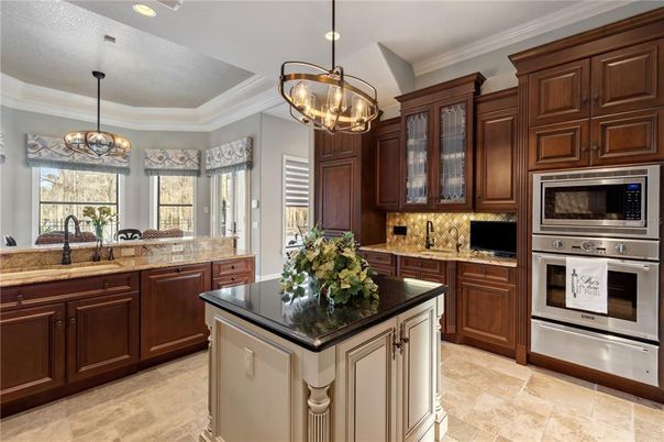 Chandelier, Interior, Kitchen, Pendant Lights, Recessed Lighting, Stainless Steel Appliances