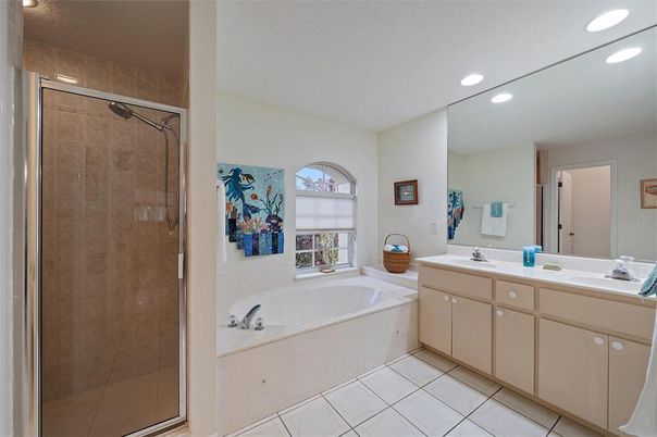 Bathroom, Dual Sink Vanities, Glass Shower, Interior, Recessed Lighting