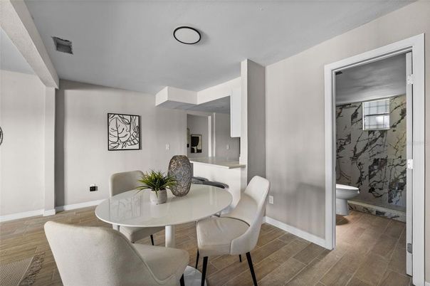 Bathroom, Dining room, Interior, Marble Walls, Wood Texture Flooring