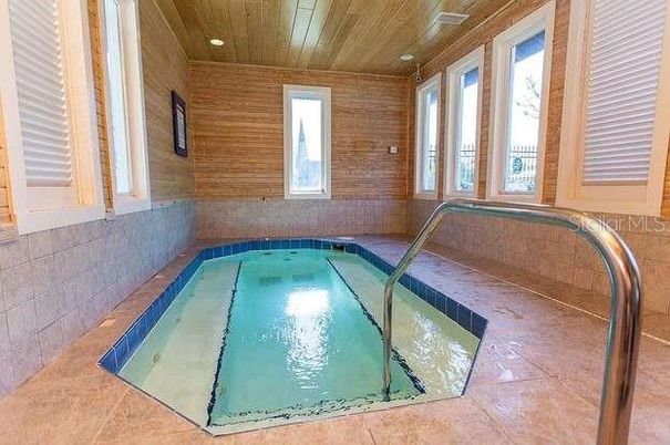 Interior, Pool, Recessed Lighting, Stone Walls, Wooden Ceilings, Wooden Walls