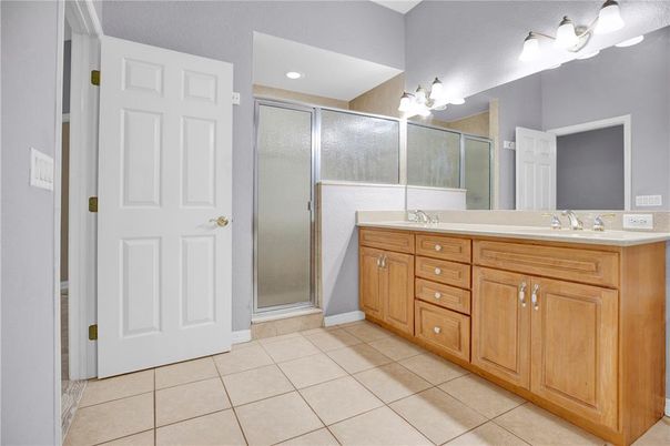 Bathroom, Dual Sink Vanities, Glass Shower, Interior, Recessed Lighting