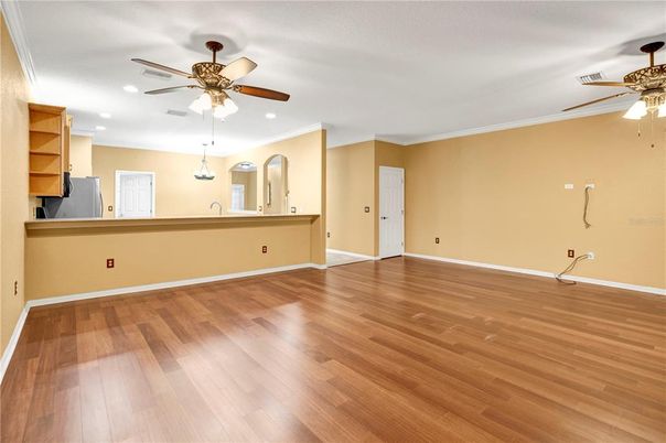 Empty room, Interior, Recessed Lighting, Wood Texture Flooring