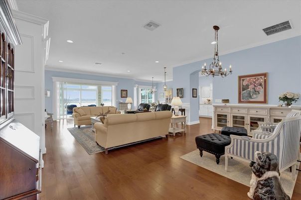 Chandelier, Interior, Living room, Pendant Lights, Recessed Lighting, Wood Texture Flooring
