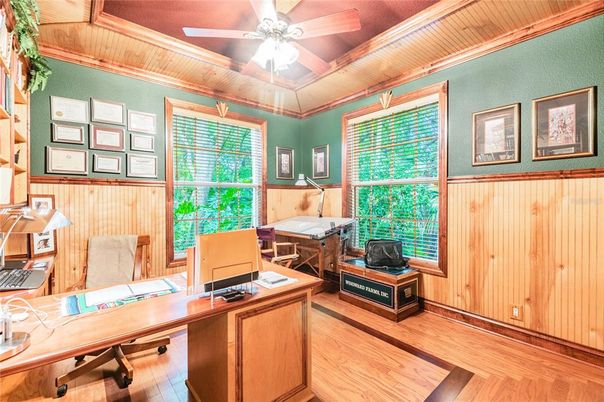 Home Office, Interior, Wooden Ceilings, Wood Texture Flooring, Wooden Walls