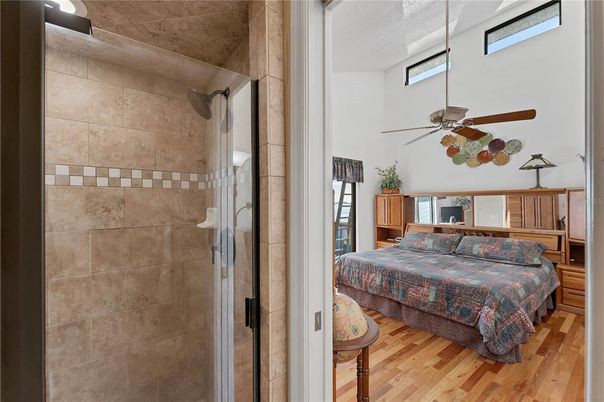 Bathroom, Bedroom, Glass Shower, Interior, Wood Texture Flooring