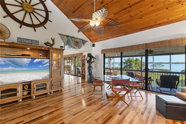 Dining room, Interior, Water, Wooden Ceilings, Wood Texture Flooring