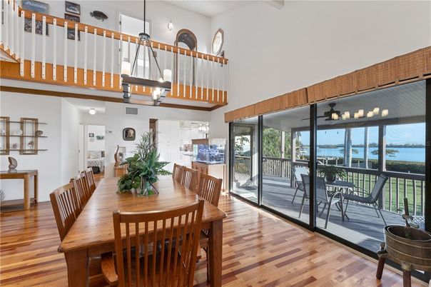 Dining room, Interior, Pendant Lights, Wood Texture Flooring