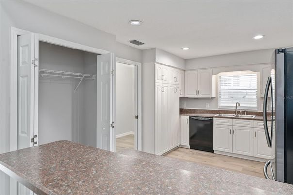 Interior, Kitchen, Recessed Lighting, Wood Texture Flooring