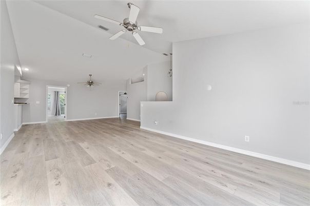 Empty room, Interior, Recessed Lighting, Wood Texture Flooring