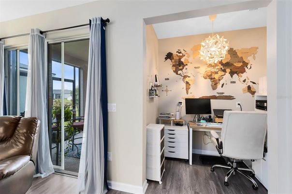 Chandelier, Home Office, Interior, Wood Texture Flooring
