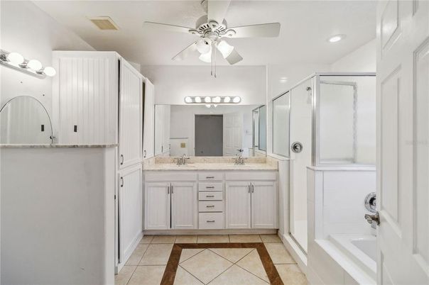 Bathroom, Dual Sink Vanities, Glass Shower, Interior, Recessed Lighting