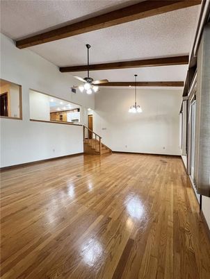 Empty room, Interior, Pendant Lights, Wooden Beams, Wood Texture Flooring