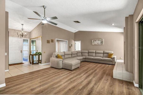 Chandelier, Interior, Living room, Recessed Lighting, Wood Texture Flooring