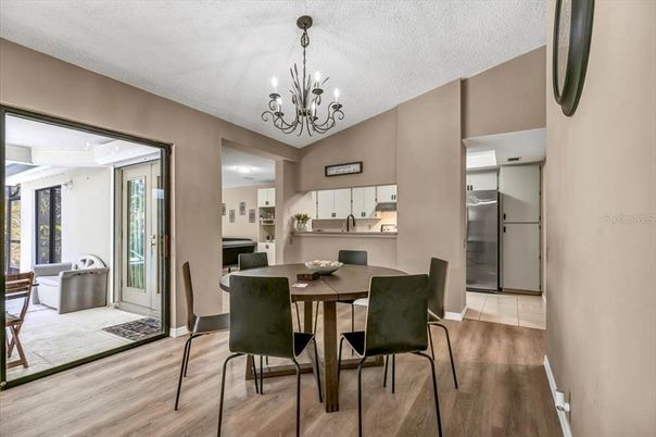 Chandelier, Dining room, Interior, Kitchen, Wood Texture Flooring