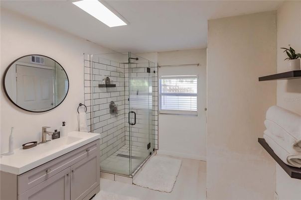 Bathroom, Glass Shower, Interior, Recessed Lighting