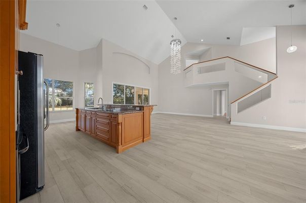 Chandelier, Interior, Kitchen, Pendant Lights, Recessed Lighting, Wood Texture Flooring