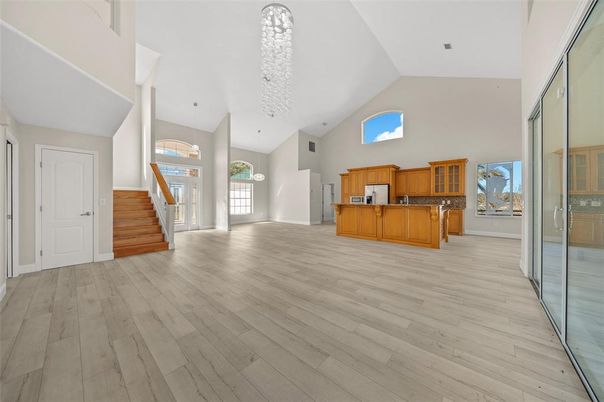 Interior, Kitchen, Pendant Lights, Wood Texture Flooring