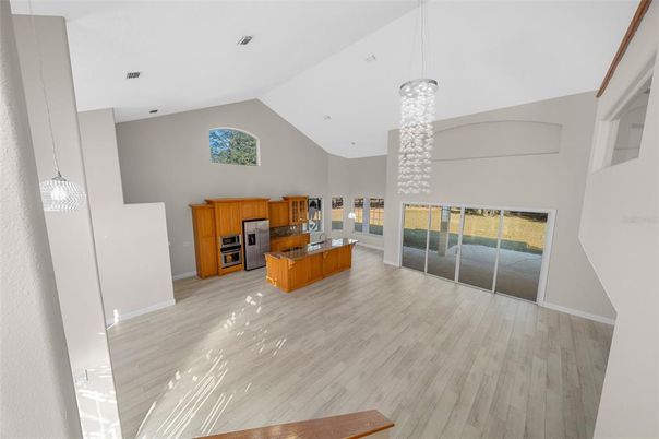 Interior, Kitchen, Pendant Lights, Stainless Steel Appliances, Wood Texture Flooring