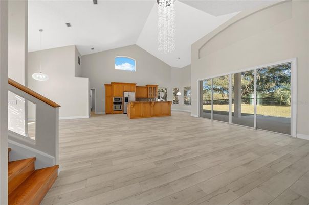 Interior, Kitchen, Pendant Lights, Stainless Steel Appliances, Wood Texture Flooring
