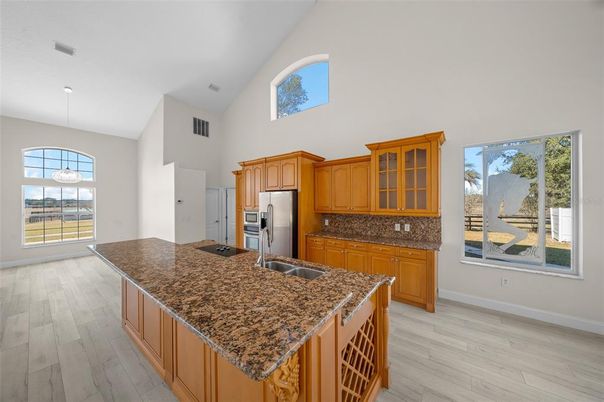 Interior, Kitchen, Pendant Lights, Stainless Steel Appliances, Wood Texture Flooring