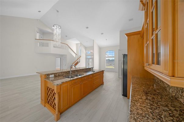 Chandelier, Interior, Kitchen, Pendant Lights, Recessed Lighting, Wood Texture Flooring