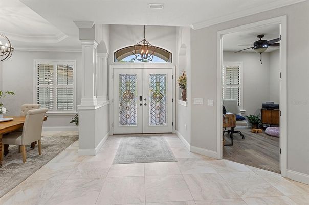 Dining room, Interior, Marble, Pendant Lights