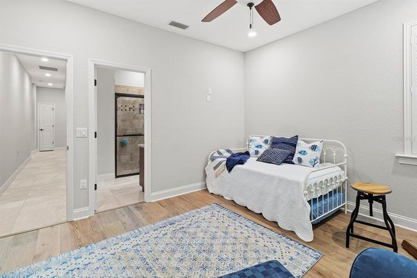 Bedroom, Interior, Recessed Lighting, Wood Texture Flooring
