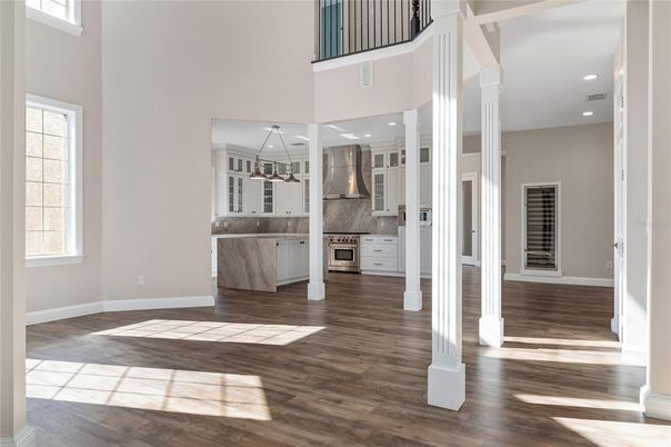 Interior, Kitchen, Pendant Lights, Recessed Lighting, Wood Texture Flooring