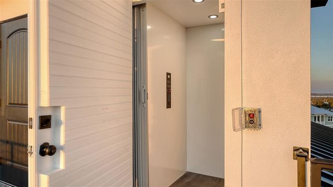 Elevator, Interior, Recessed Lighting, Wood Texture Flooring