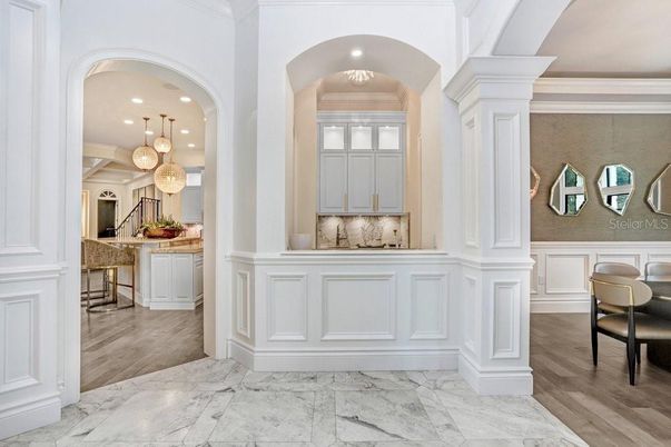 Interior, Marble, Pendant Lights, Recessed Lighting, Wood Texture Flooring