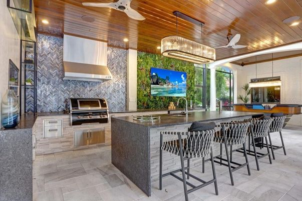 Interior, Kitchen, Pendant Lights, Recessed Lighting, Stainless Steel Appliances, Wooden Ceilings