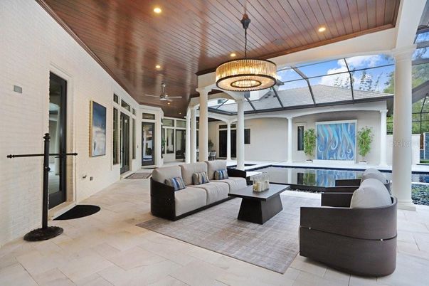 Interior, Living room, Pendant Lights, Recessed Lighting, Wooden Ceilings