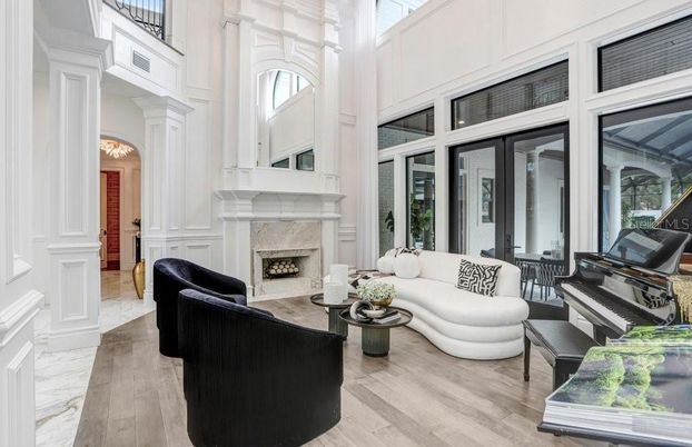 Fireplace, Interior, Living room, Piano, Wood Texture Flooring