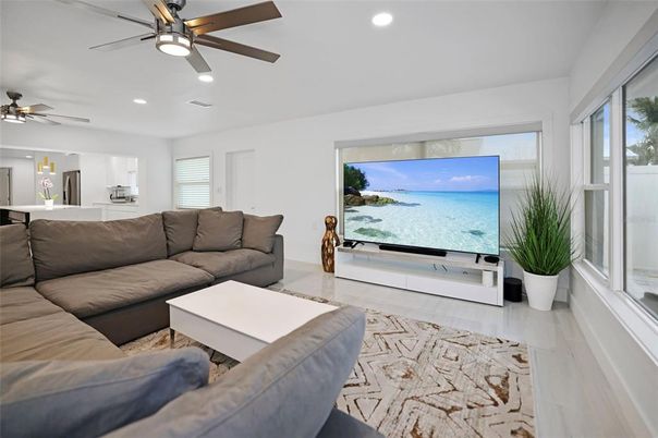 Interior, Living room, Recessed Lighting, Wood Texture Flooring