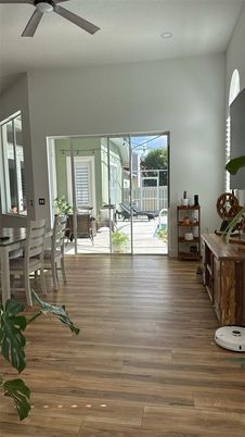 Dining room, Interior, Recessed Lighting, Wood Texture Flooring