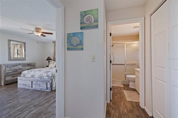 Bathroom, Bedroom, Glass Shower, Interior, Wood Texture Flooring