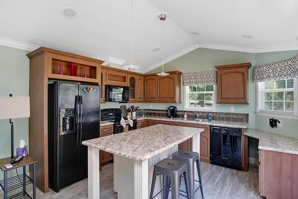 Interior, Kitchen, Pendant Lights, Wood Texture Flooring