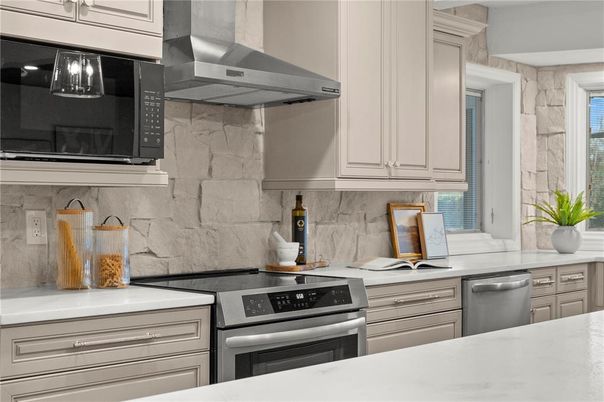 Interior, Kitchen, Marble Walls, Stainless Steel Appliances