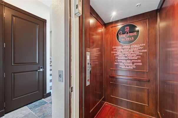 Elevator, Interior, Recessed Lighting, Wooden Walls