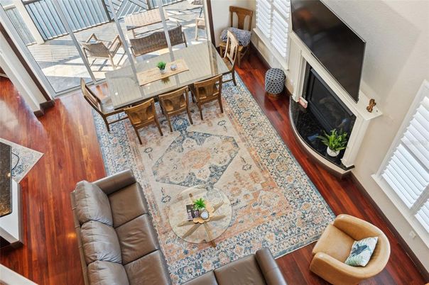 Dining room, Fireplace, Interior, Living room, Wood Texture Flooring