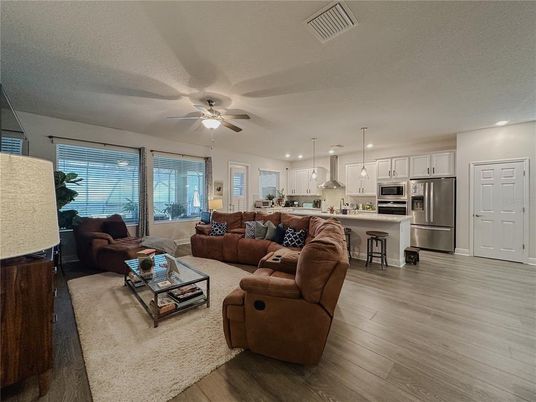 Interior, Kitchen, Living room, Pendant Lights, Recessed Lighting, Stainless Steel Appliances, Wood Texture Flooring
