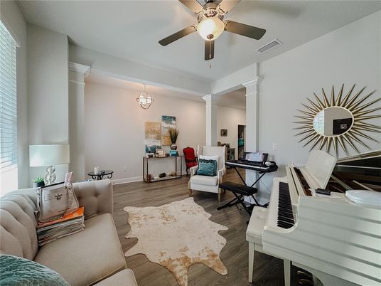 Interior, Living room, Pendant Lights, Piano, Wood Texture Flooring