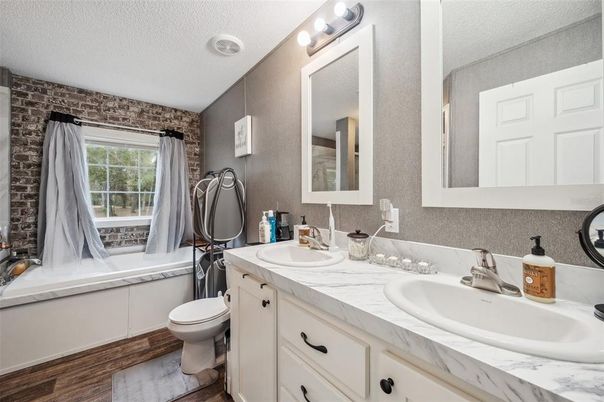 Bathroom, Dual Sink Vanities, Interior, Wood Texture Flooring