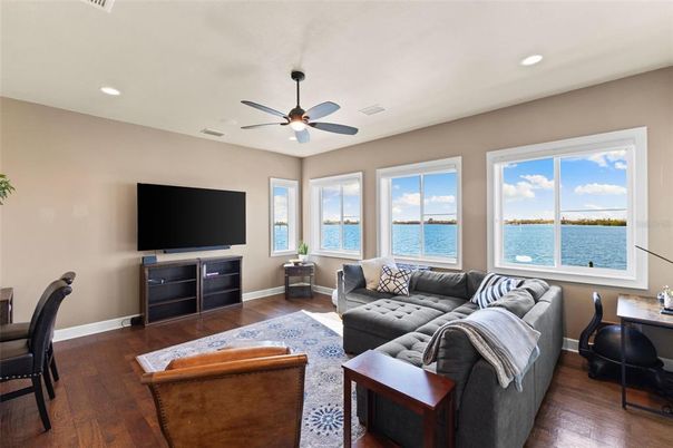 Interior, Living room, Recessed Lighting, Water, Wood Texture Flooring