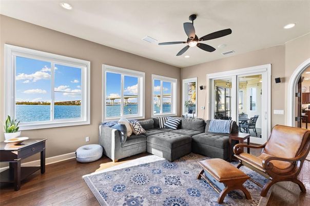 Interior, Living room, Recessed Lighting, Water, Wood Texture Flooring