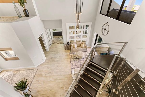 Interior, Living room, Pendant Lights, Wood Texture Flooring