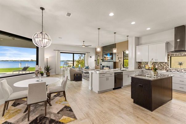 Dining room, Interior, Kitchen, Living room, Pendant Lights, Recessed Lighting, Water, Wood Texture Flooring