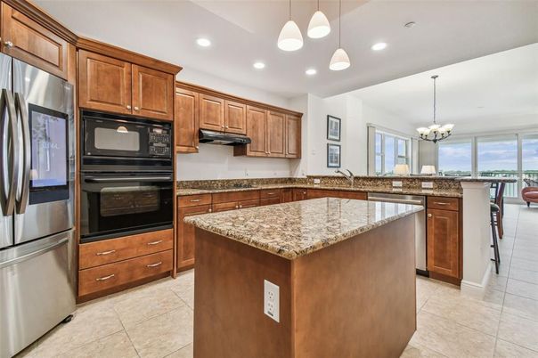 Chandelier, Interior, Kitchen, Pendant Lights, Recessed Lighting, Stainless Steel Appliances